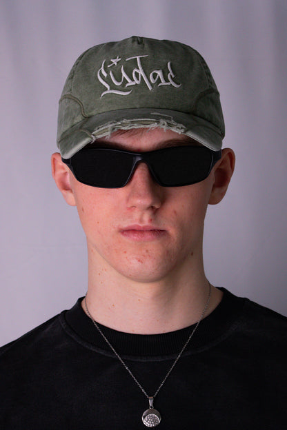 Olive Distressed Star Cap
