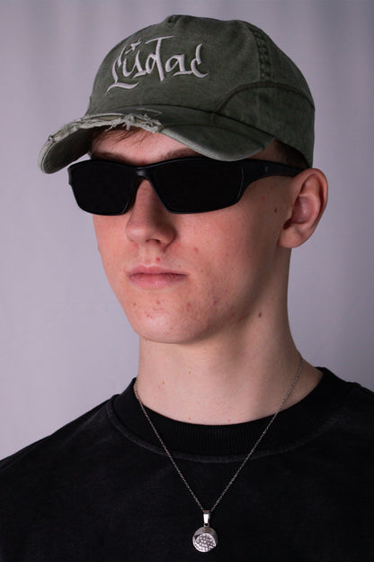Olive Distressed Star Cap